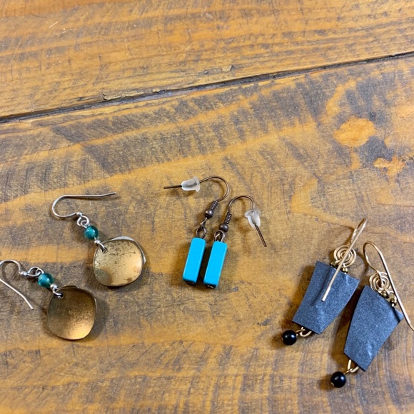 Trio of Boho Teal Blue Green Dangle Earrings - Picture 3 of 11